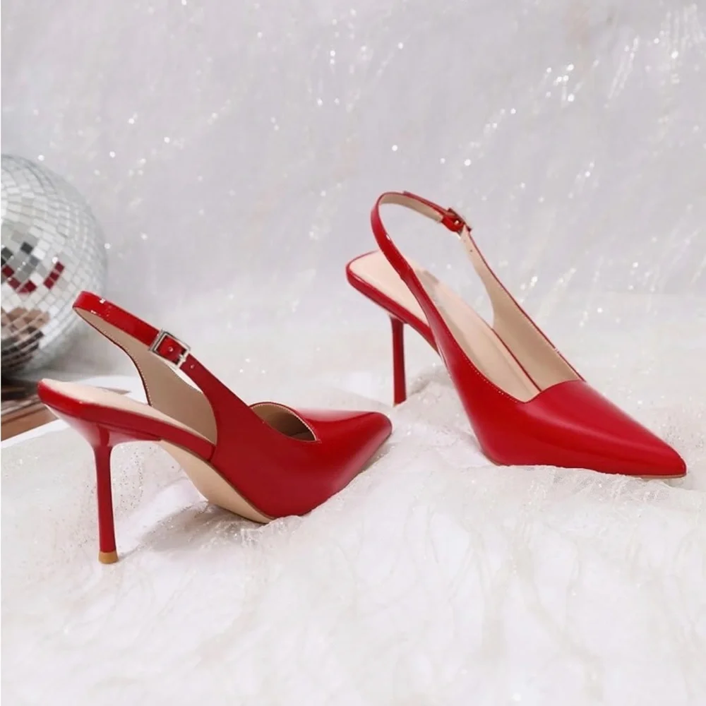 RIBONGZ Slingback Pumps Dressy Heels for Women Closed Toe Pointy High Heels - Picture 4 of 6